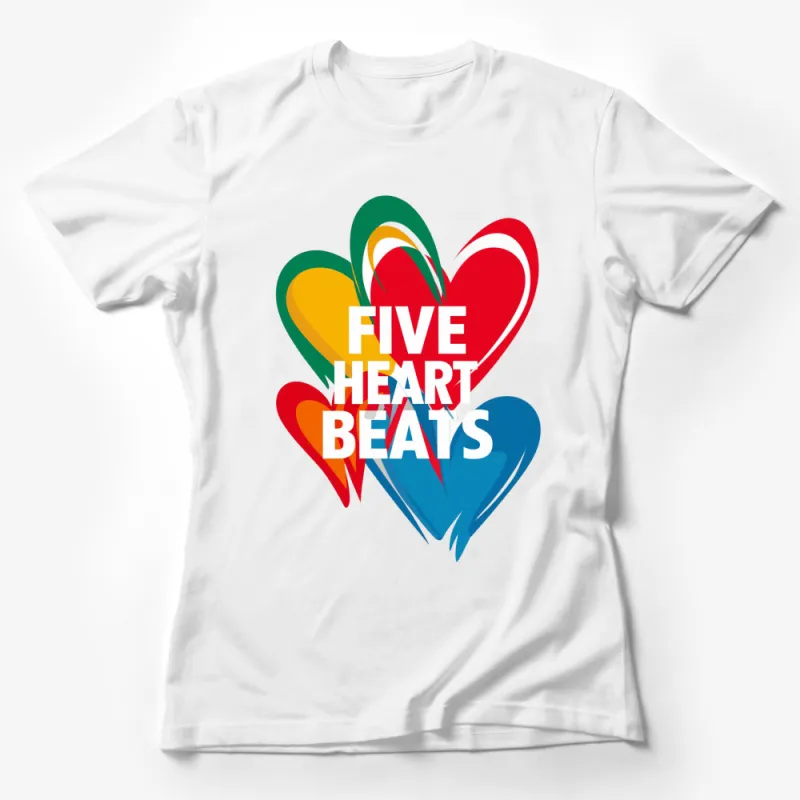 Colorful Five Heart Beats Graphic T-Shirt, Unisex Love Heart Design, Vibrant Modern Casual Wear Female T-Shirt