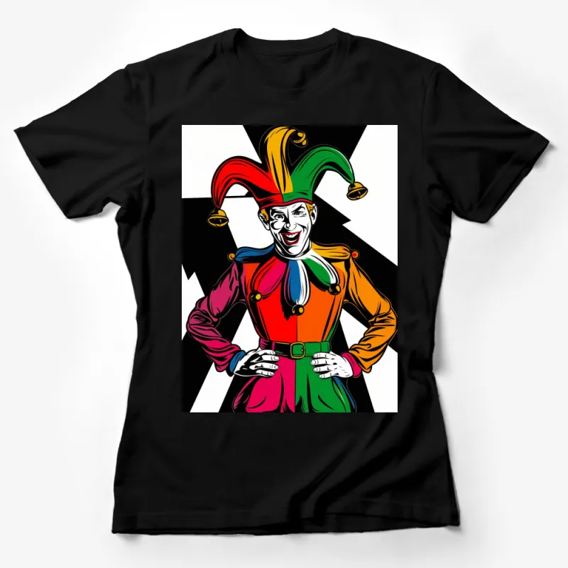 Colorful Jester Graphic T-Shirt, Vibrant Harlequin Clown Tee, Unisex Adult Casual Wear, Unique Costume Party Shirt Female T-Shirt