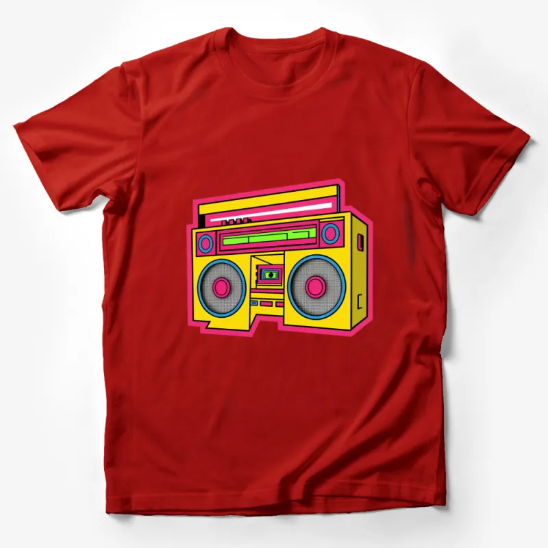 Retro Boombox T-Shirt, Vintage Cassette Player Graphic Tee, Colorful 80s Music Shirt Male T-Shirt