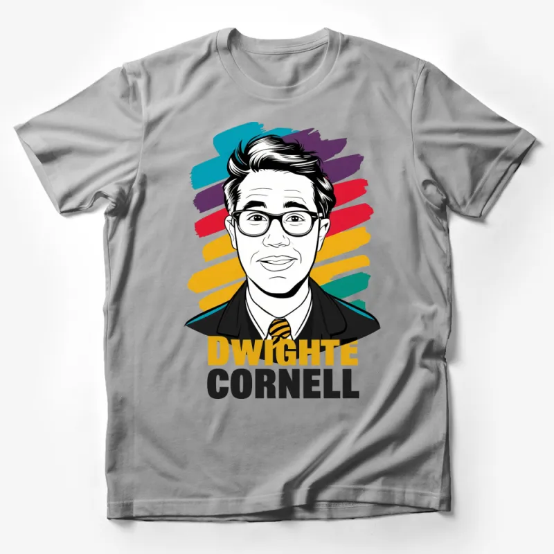 Colorful Pop Art Dwight Cornell Glasses Portrait T-Shirt, Unique Graphic Tee, Unisex Casual Wear Male T-Shirt