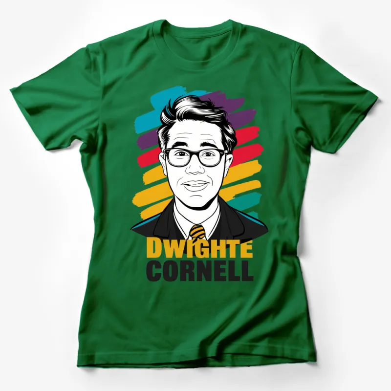 Colorful Pop Art Dwight Cornell Glasses Portrait T-Shirt, Unique Graphic Tee, Unisex Casual Wear Female T-Shirt