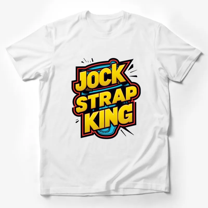 Jock Strap King Bold Graphic T-Shirt, Colorful Retro Comic Style Tee, Unique Streetwear Male T-Shirt