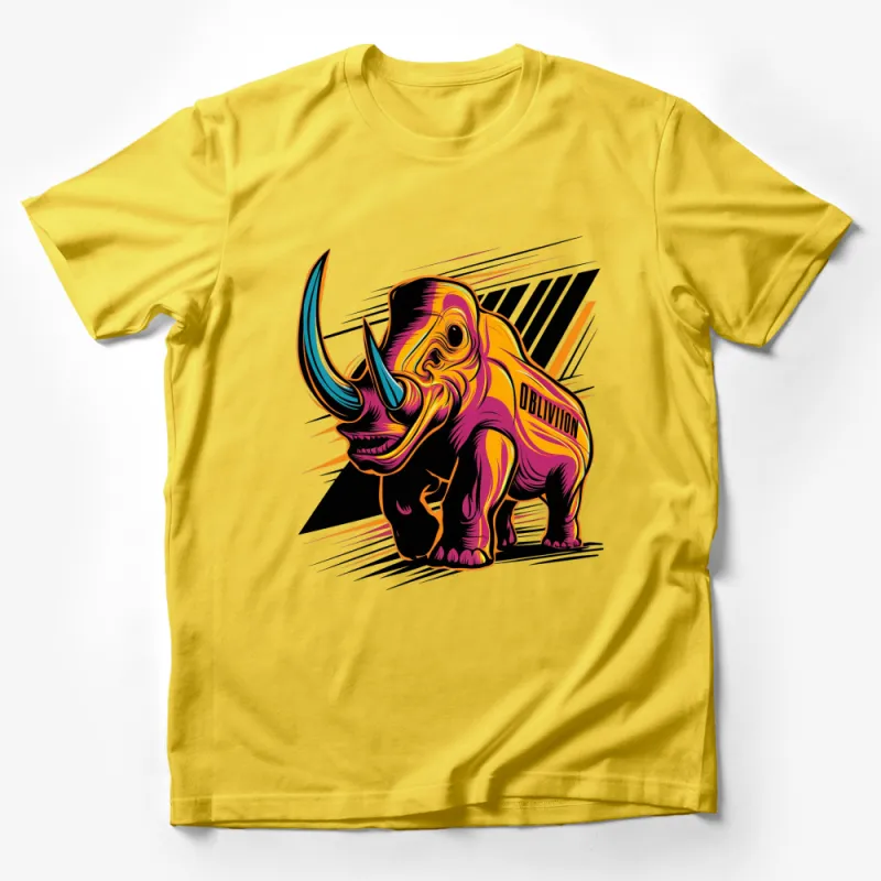 Vibrant Oblivion Rhino Graphic T-Shirt, Colorful Rhino Art, Trendy Animal Tee, Fashion Statement Unisex Top Male T-Shirt