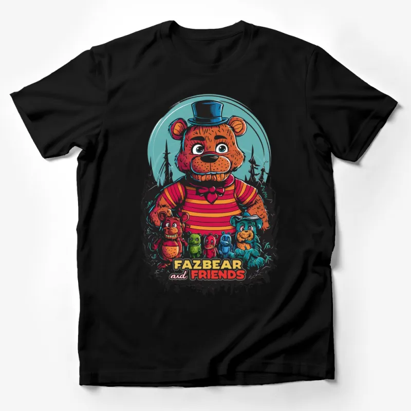 Fazbear and Friends Vintage Cartoon T-Shirt, Retro Style Graphic Tee, Bear and Animals Design Male T-Shirt