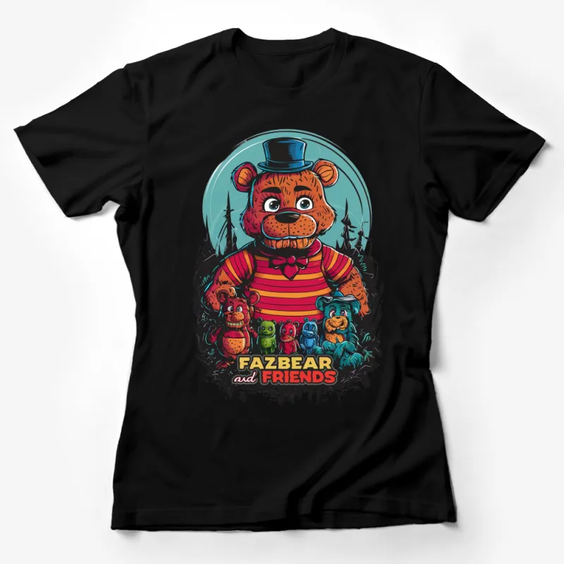 Fazbear and Friends Vintage Cartoon T-Shirt, Retro Style Graphic Tee, Bear and Animals Design Female T-Shirt