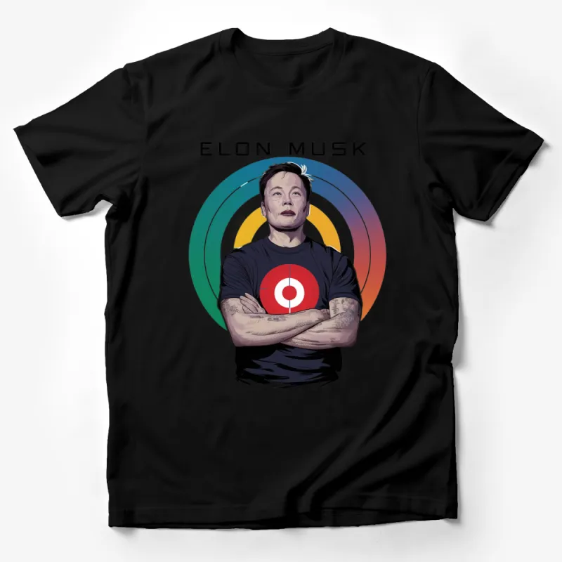 Elon Inspired Graphic T-Shirt, Bold Colorful Target Design, Unisex Tee, Entrepreneur Pop Art Style Male T-Shirt