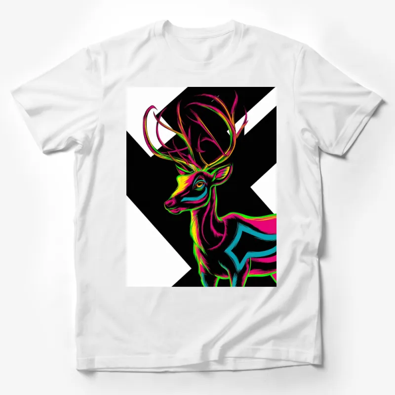 Neon Deer Graphic T-Shirt, Colorful Rainbow Stag Tee, Striking Animal Art Shirt, Unique Wildlife Lover Gift Idea Male T-Shirt