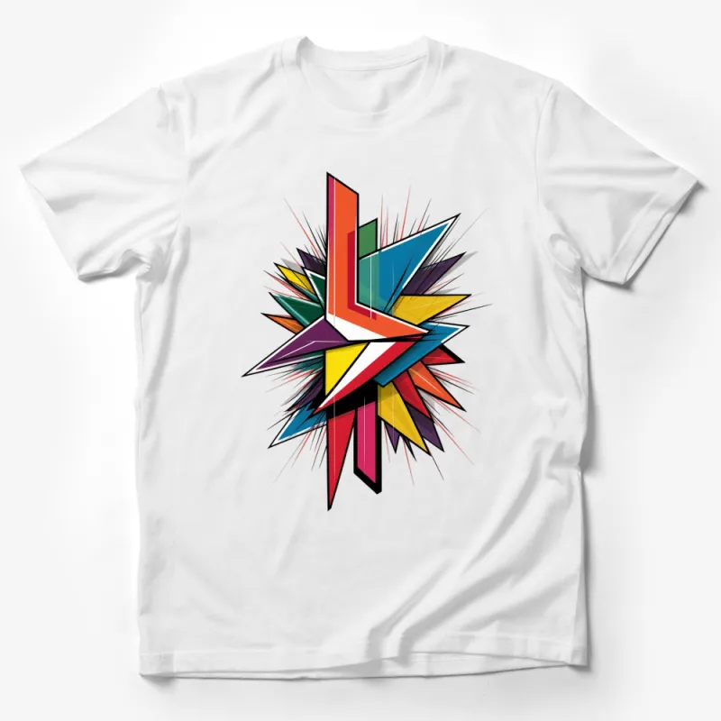 Colorful Abstract Geometric Design T-Shirt, Vibrant Artistic Graphic Tee, Unisex Casual Fashion Top Male T-Shirt