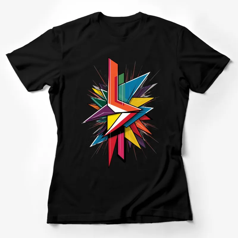 Colorful Abstract Geometric Design T-Shirt, Vibrant Artistic Graphic Tee, Unisex Casual Fashion Top Female T-Shirt