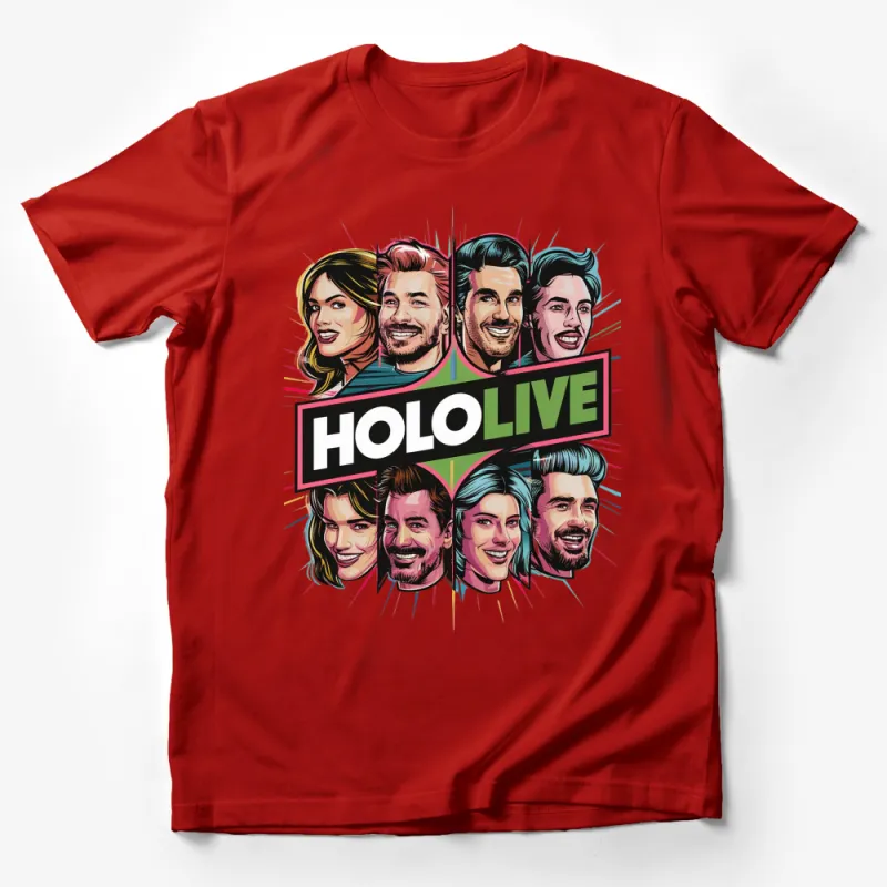 Hololive Fan Art T-Shirt, Colorful Anime Style Portrait Tee, Vibrant Unisex Casual Wear Male T-Shirt