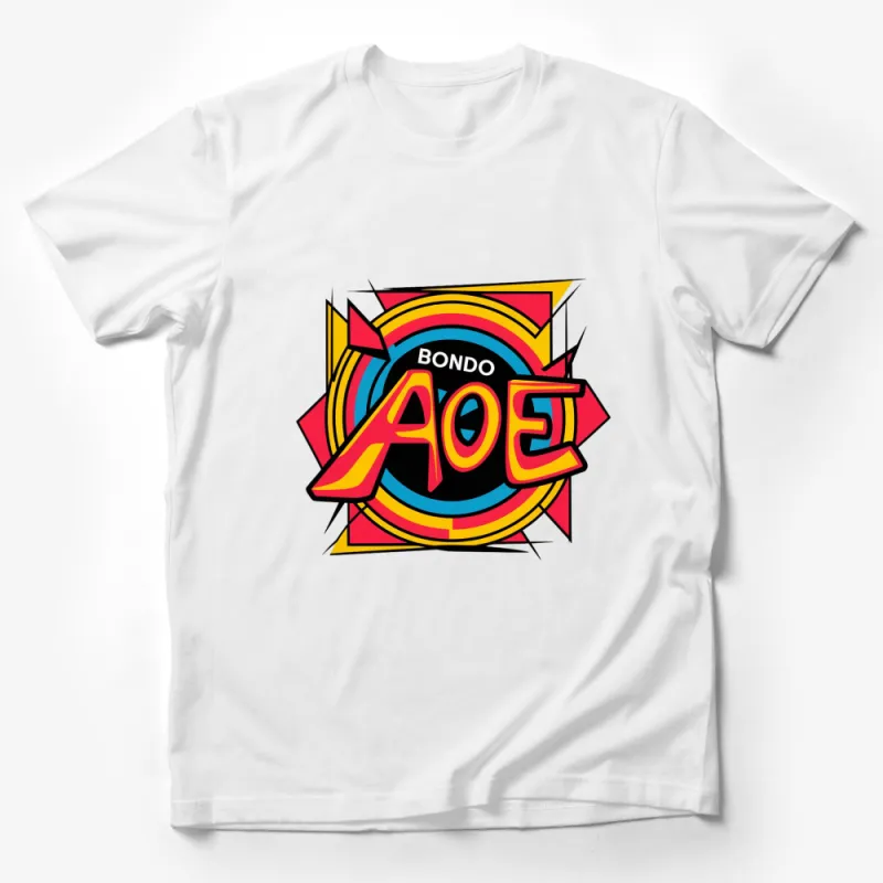 Colorful Retro Style Bondo AOE Graphic T-Shirt, Vintage Inspired Bold Design Tee, Unisex Male T-Shirt