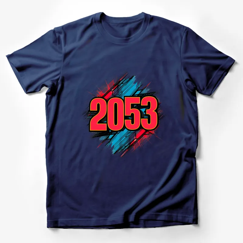 Graphic 2053 Number Design T-Shirt, Bold Red and Blue, Urban Style, Unisex Fashion Tee for All Ages Male T-Shirt