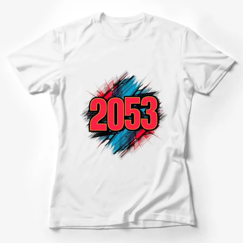 Graphic 2053 Number Design T-Shirt, Bold Red and Blue, Urban Style, Unisex Fashion Tee for All Ages Female T-Shirt