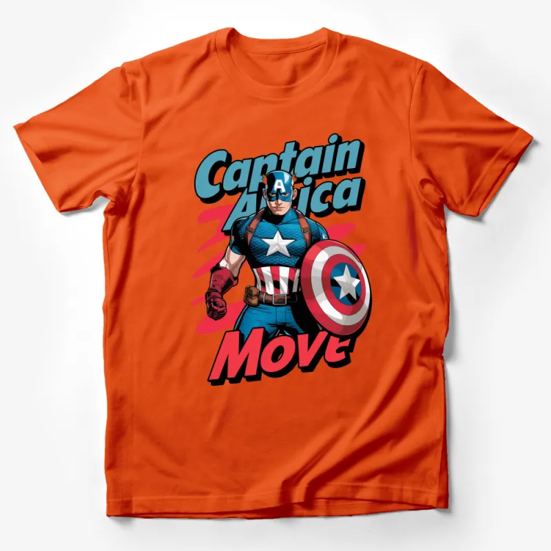 Captain America Bold Graphic T-Shirt, Classic Superhero Shirt, Vintage Comic Style Tee, Patriotic Hero Male T-Shirt