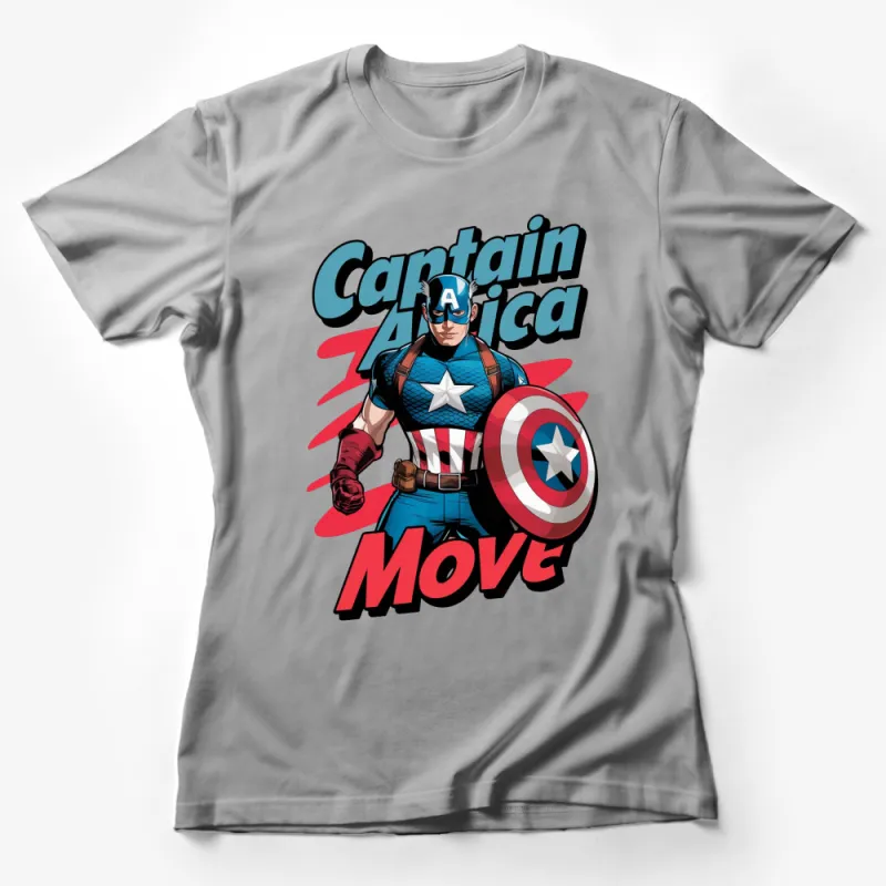 Captain America Bold Graphic T-Shirt, Classic Superhero Shirt, Vintage Comic Style Tee, Patriotic Hero Female T-Shirt