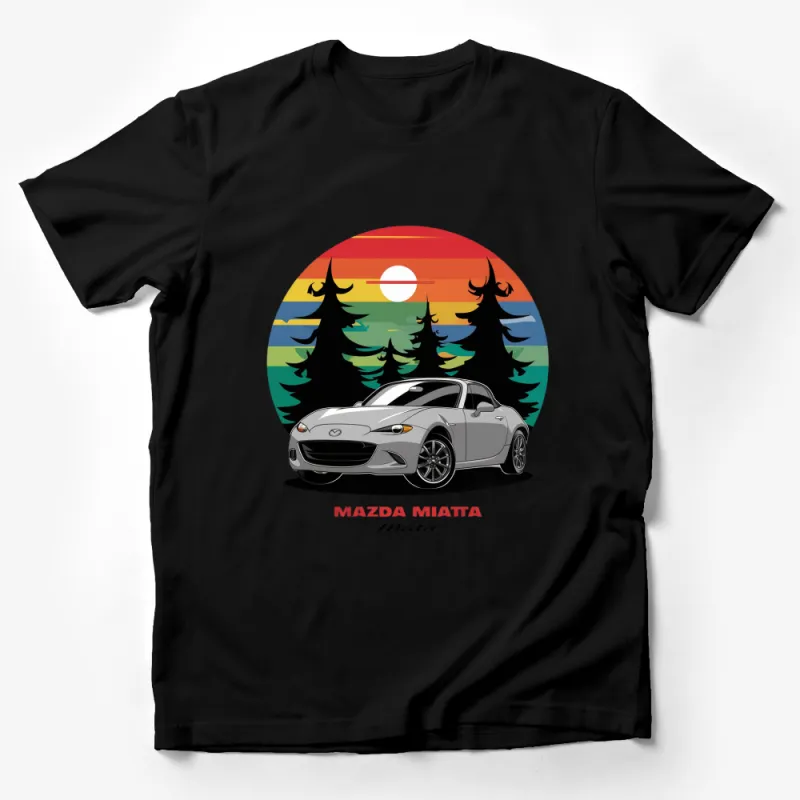 Mazda Miata Graphic T-Shirt, Car Lover Tee, Sunset and Forest Background Male T-Shirt