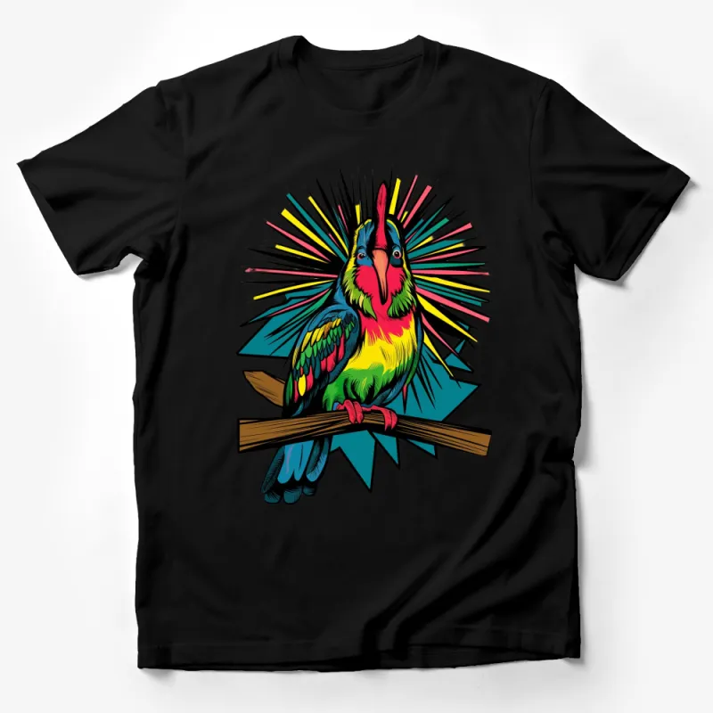 Colorful Parrot T-Shirt, Vibrant Bird Illustration, Unisex Graphic Tee, Wildlife Lover Gift Male T-Shirt