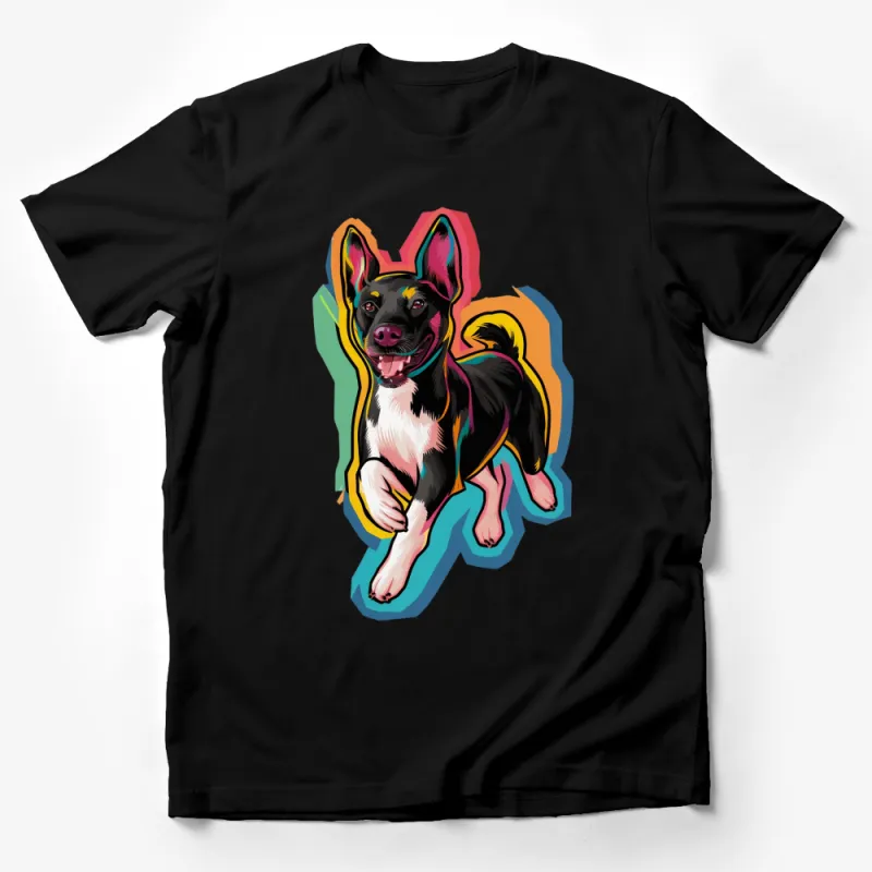 Colorful Pop Art Dog T-Shirt, Vibrant Pet Lover Gift, Casual Wear Graphic Tee, Unisex Animal Design Shirt Male T-Shirt