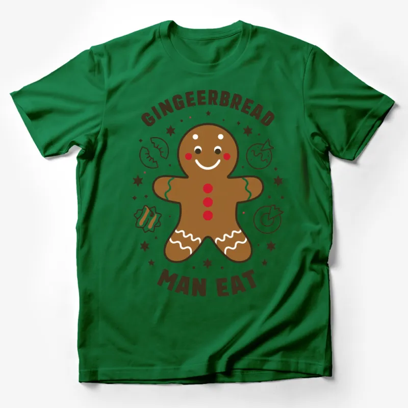 Gingerbread Man Eat T-Shirt, Cute Christmas Cookie Graphic Tee, Holiday Apparel for All Ages Male T-Shirt