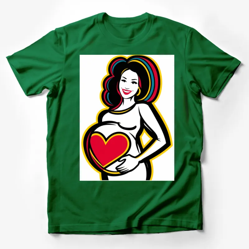 Colorful Rainbow Hair Pregnant Woman T-Shirt, Maternity Fashion Top, Heart Belly Graphic Tee, Unique Mother-To-Be Gift Male T-Shirt