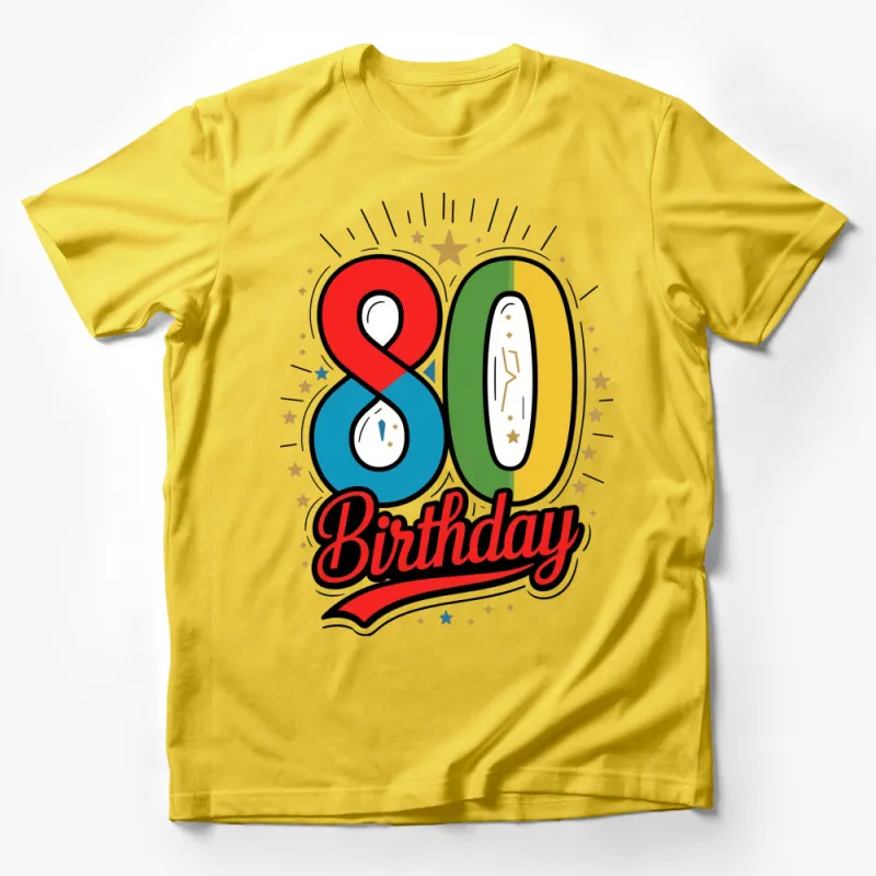 Colorful 80th Birthday T-Shirt, Fun Retro Style Celebration Tee, Unisex Party Outfit Male T-Shirt