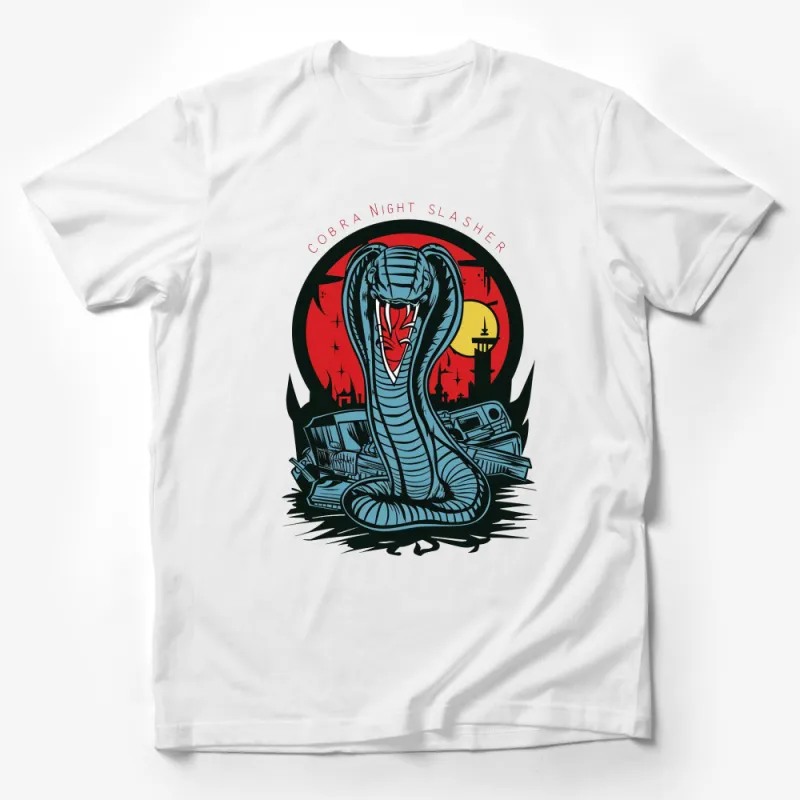 Cobra Night Slasher Graphic Tee, Retro Style Snake T-Shirt, Urban Streetwear, Cool Animal Design Top Male T-Shirt