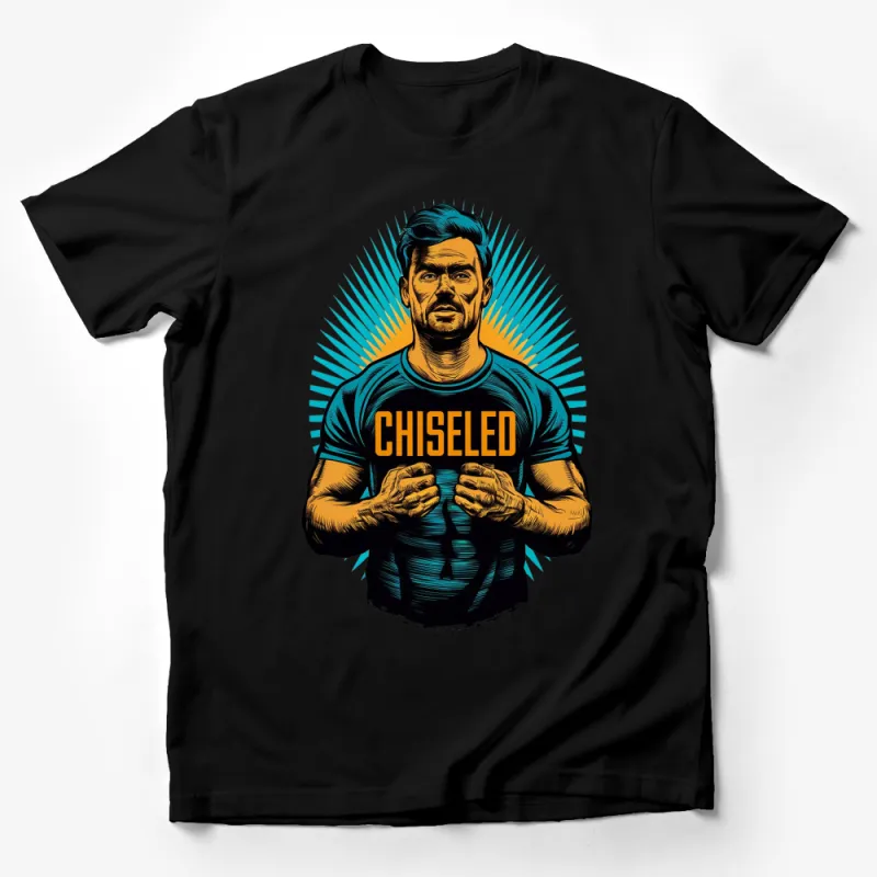 Chiseled Muscle Man T-Shirt, Retro Comic Style Fitness Tee, Athletic Workout Apparel for Men Male T-Shirt