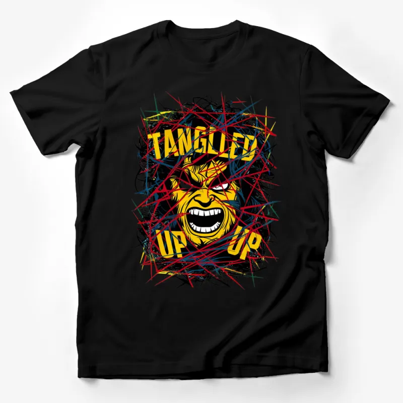 Tangled Up Comic Style Graphic T-Shirt, Bold Colorful Artwork, Unique Streetwear, Unisex Fashion Tee Male T-Shirt