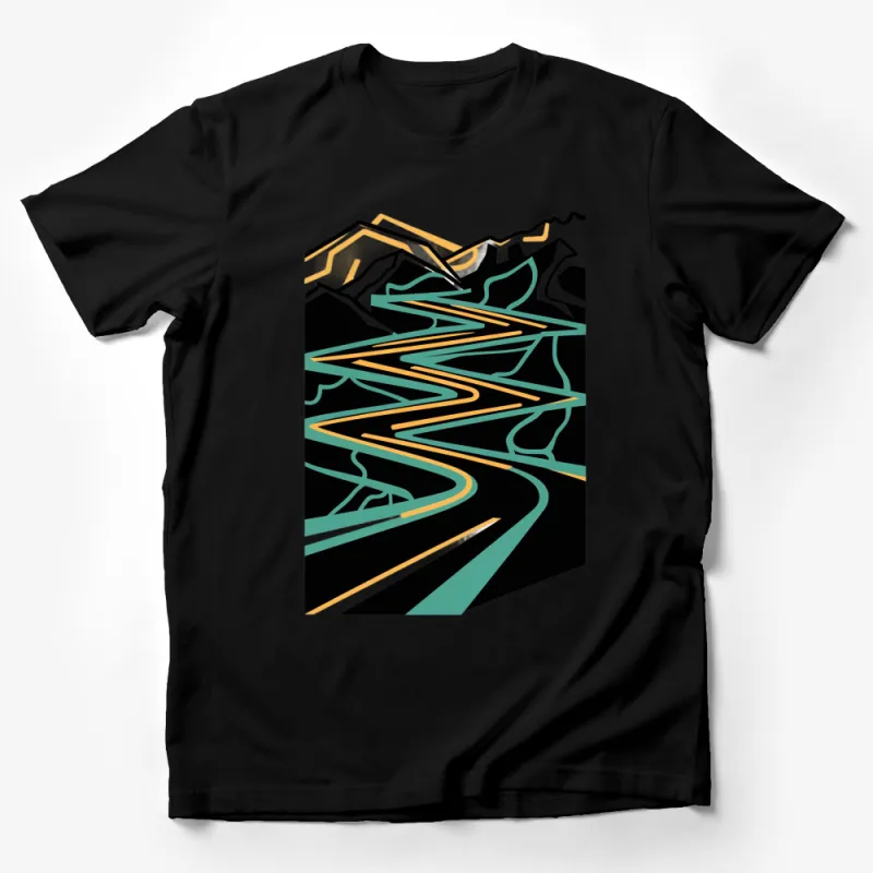 Abstract Mountain Landscape T-Shirt, Colorful Geometric Nature Design, Unisex Graphic Tee Male T-Shirt