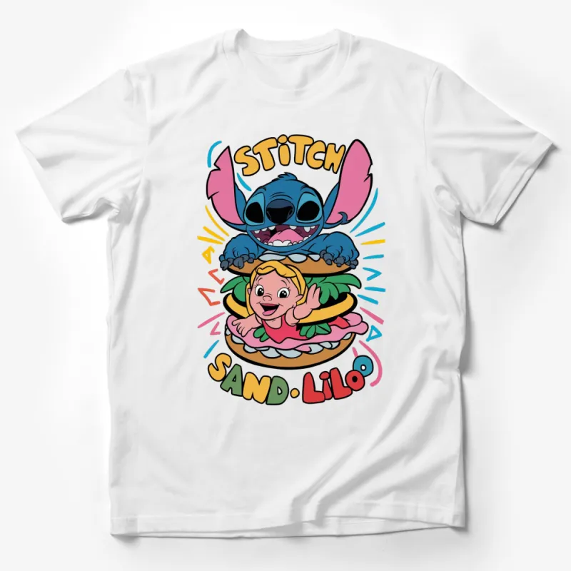 Stitch and Lilo Fun Cartoon T-Shirt, Vibrant Colors Youth and Adults Sizes Male T-Shirt