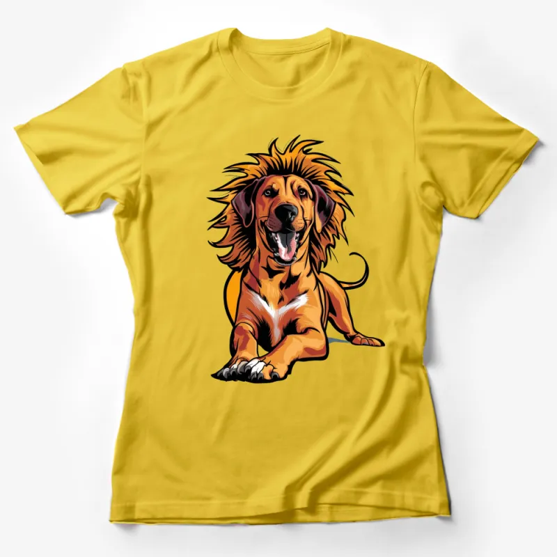 Colorful Lion Mane Dog Illustration T-Shirt, Cute Animal Graphic Tee, Unisex Shirt for All Ages Female T-Shirt