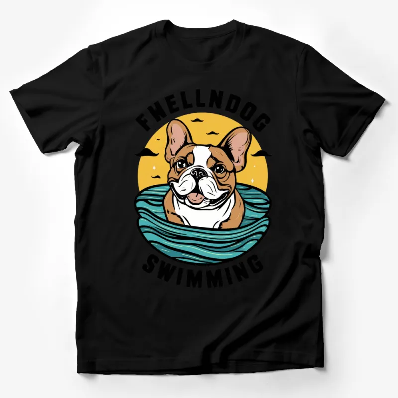 French Bulldog Swimming Graphic T-Shirt, Cute Frenchie Dog Lover Tee, Casual Summer Shirt Design, Pet Owner Gift Male T-Shirt