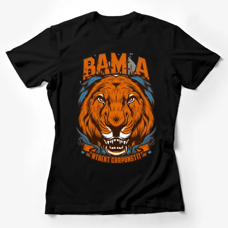 Bama Trendy Lion Graphic T-Shirt, Vintage Inspired Bold Lion Tee, Unisex Casual Wear Orange and Blue Female T-Shirt