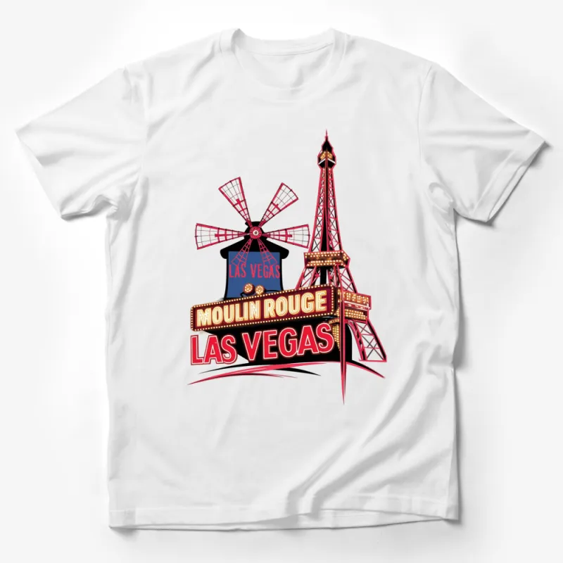 Las Vegas Moulin Rouge Eiffel Tower Windmill Graphic T-Shirt, Unique Travel Souvenir Male T-Shirt