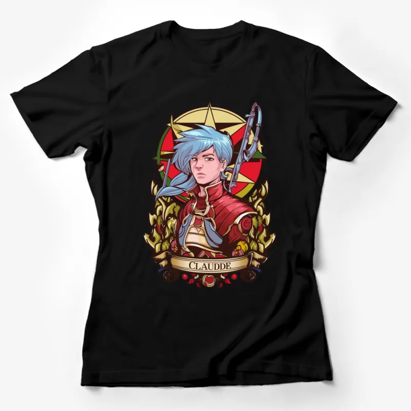 Fantasy Warrior T-Shirt, Blue Haired Knight, Anime Style Graphic Tee, Unique Gift Female T-Shirt