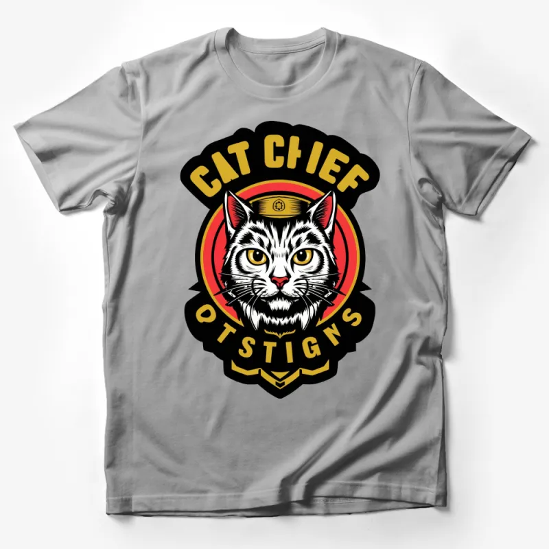 Cat Chief Graphic T-Shirt, Bold Black and White Feline Captain, Unique Cat Lover Gift, Unisex Tee Male T-Shirt