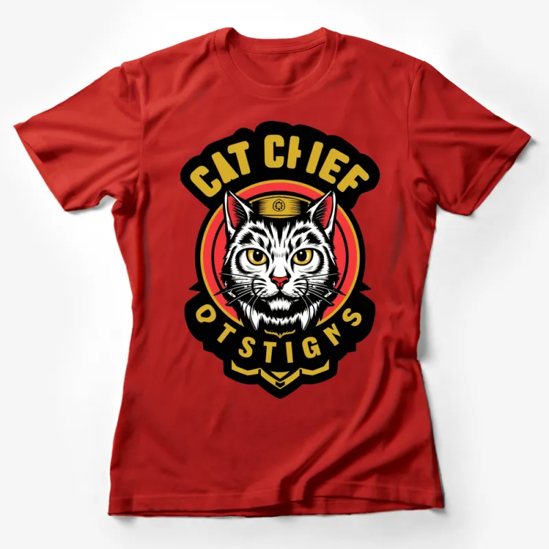 Cat Chief Graphic T-Shirt, Bold Black and White Feline Captain, Unique Cat Lover Gift, Unisex Tee Female T-Shirt