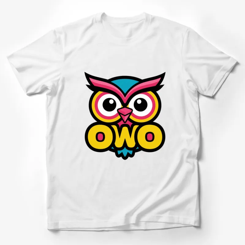 Colorful Owl Graphic T-Shirt, OWO Text, Vibrant Unisex Tee for All Ages Male T-Shirt