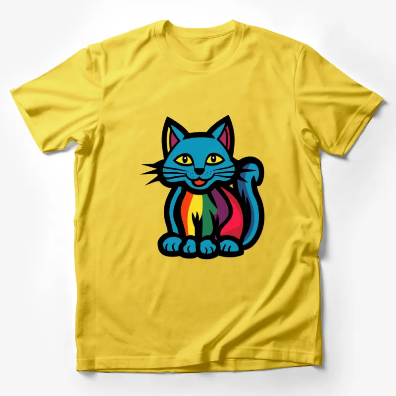 Colorful Rainbow Cat T-Shirt, Cute Vibrant Feline Design, Unisex Graphic Tee for Cat Lovers Male T-Shirt