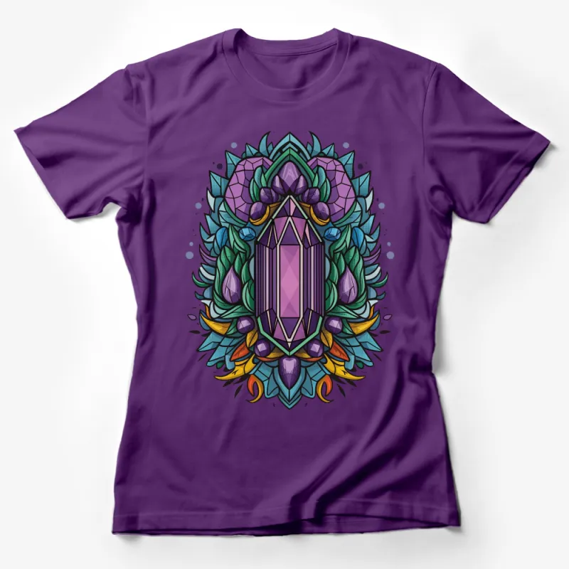 Colorful Crystal Mandala T-Shirt, Gemstone Design, Unisex Graphic Tee, Casual Streetwear, Festival Fashion, Spiritual Clothing Female T-Shirt