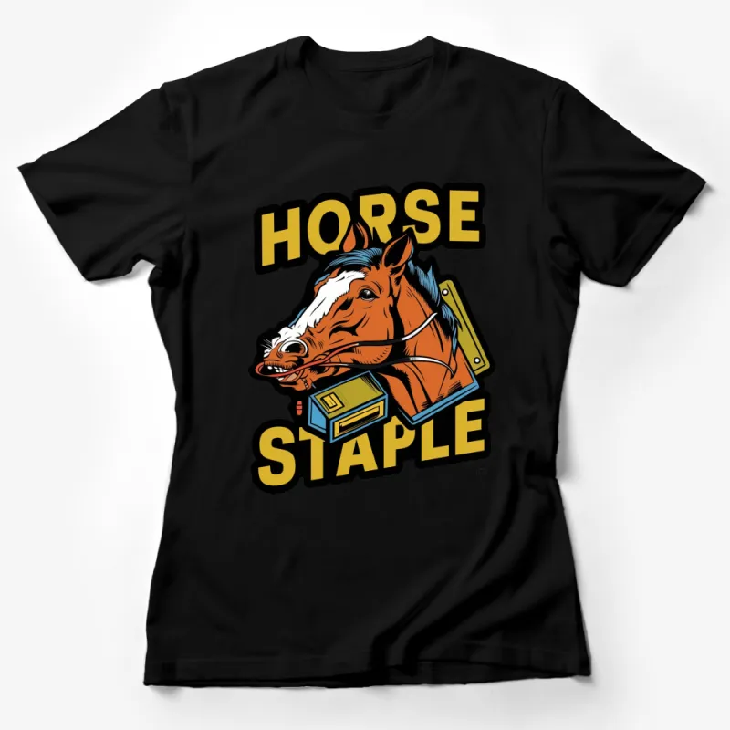 Retro Horse Staple Graphic T-Shirt, Vintage Inspired Equine Art, Unique Animal Lover Tee Female T-Shirt