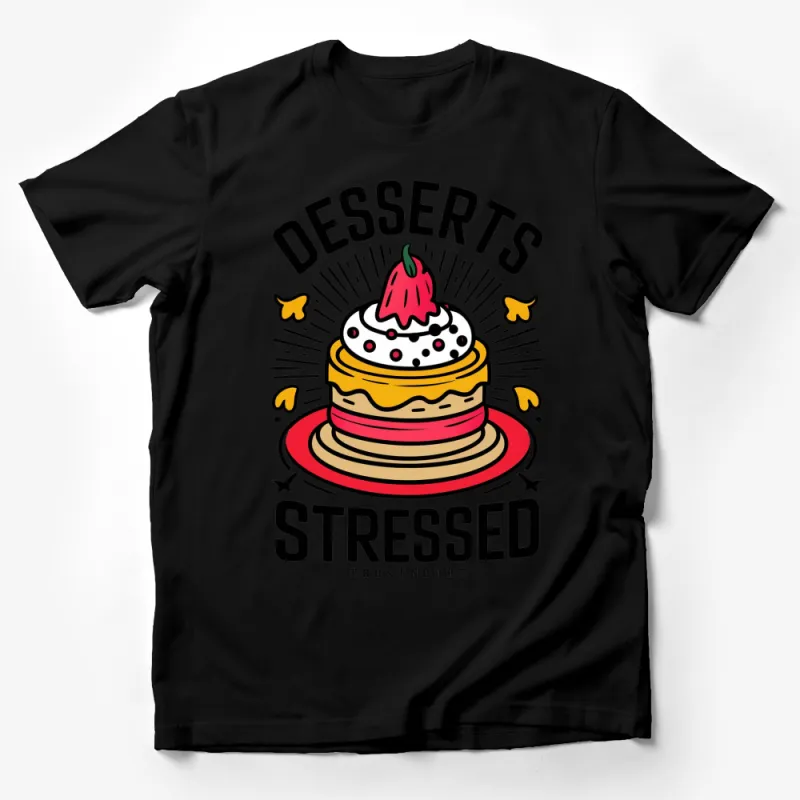 Stressed Desserts Funny T-Shirt, Retro Style Strawberry Cake Graphic Tee, Unisex Casual Outfit Male T-Shirt