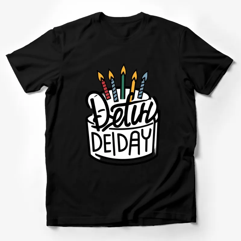 Colorful Birthday Cake T-Shirt, Happy Birthday Candle Graphic Tee, Fun Party Celebration Shirt Male T-Shirt