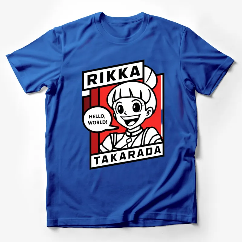 Rikka Takarada Hello World Anime Inspired Graphic T-Shirt, Bold Red and White Design, Cartoon Fan Apparel Male T-Shirt