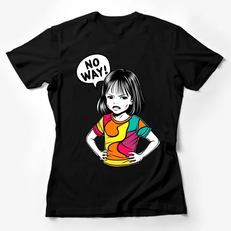 Colorful Pop Art Girl T-Shirt, Cartoon Style, Funny Facial Expression with Speech Bubble, Vibrant Tee Female T-Shirt