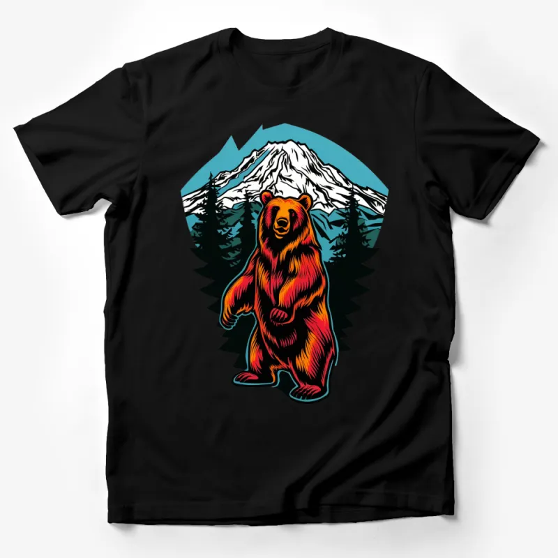 Colorful Bear Graphic T-Shirt, Mountain Wilderness Art Tee, Vibrant Animal Design Shirt for Nature Lovers Male T-Shirt