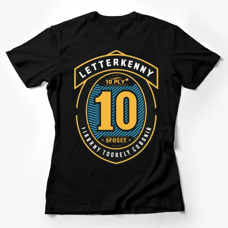 Letterkenny 10 Ply Farm Logo T-Shirt, Vintage Style Unisex Graphic Tee, Casual Wear, Black and Gold Emblem Female T-Shirt