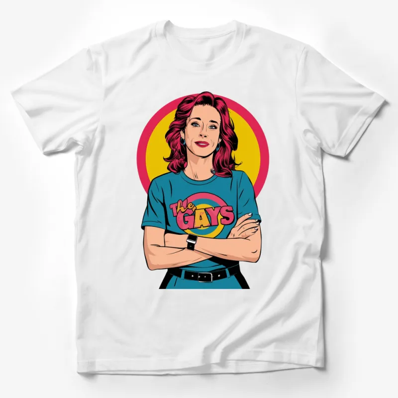 Retro Pop Art Style T-Shirt Featuring Woman, The Gays Graphic Tee, Bold Colorful Fashion Male T-Shirt