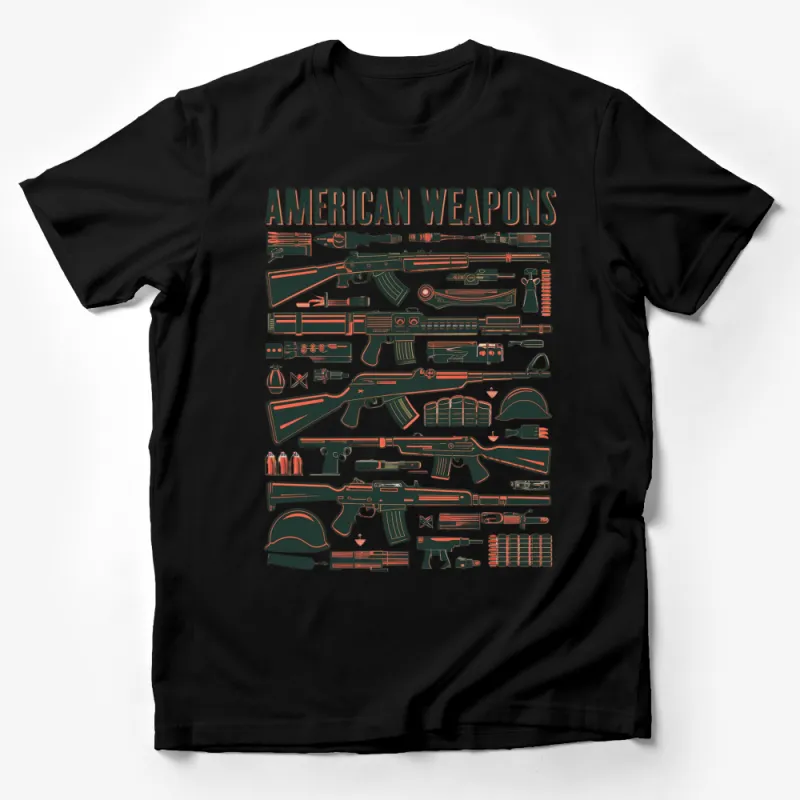 American Weapons Vintage Design T-Shirt, Military Firearms Retro Graphic Tee, Unisex Cotton Shirt Male T-Shirt