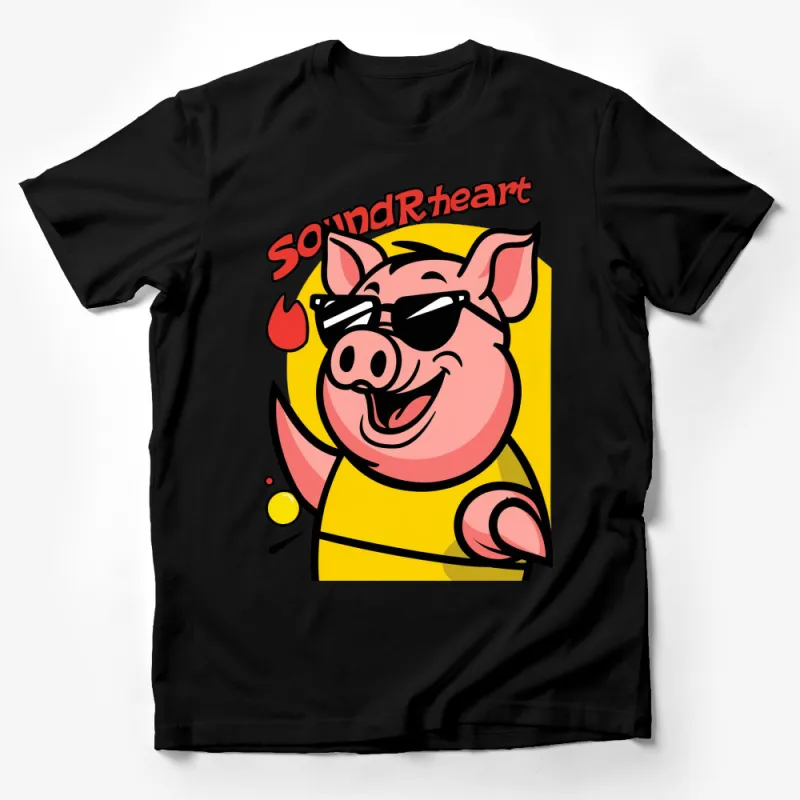 Cool Pig with Sunglasses Graphic Tee, Sound R Heart Bold Colorful T-Shirt Male T-Shirt